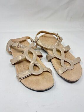 Vionic Jodie Sandals Womens 8 Wide Gold Leather Orthotic Comfort Strappy